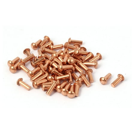 

Unique Bargains 3mm x 8mm Round Shaft Copper Solid Rivets Fasteners Hardware Gold Tone 60 Pcs