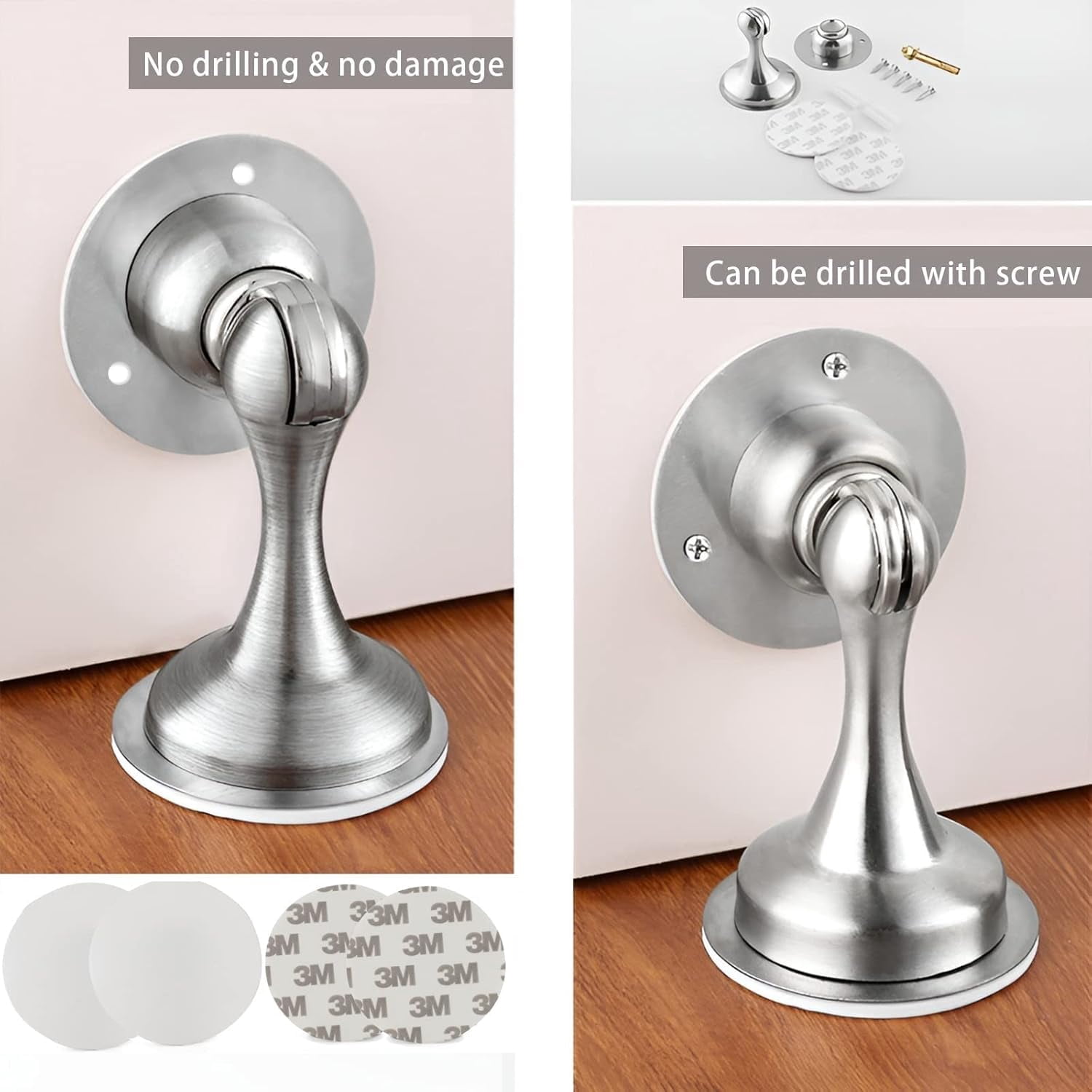 Stainless Steel Mute Magnetic Door Stopper Non Punching Sticker Hidden Door Holders Floor Mounted Nail-Free Door Stops 1Pcs