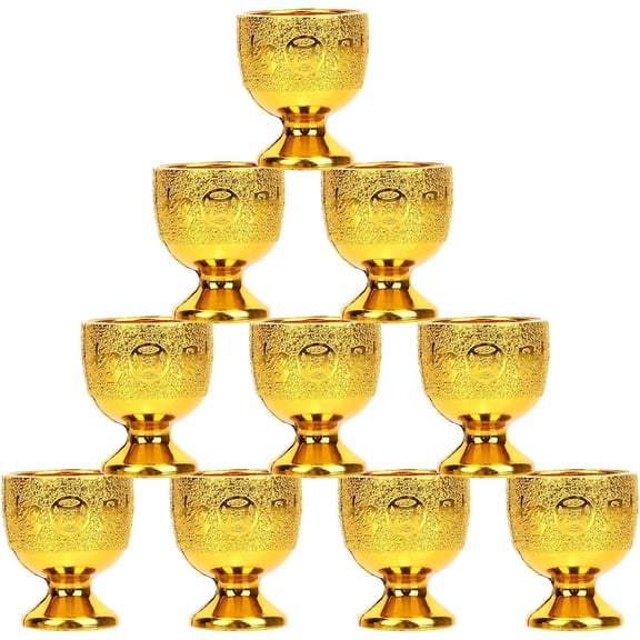 10PCS Portable Plastic Wine Cups, Golden Flat Bottom Drinking Cups for Home Office
