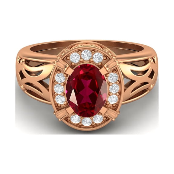 8x6mm Oval Ruby 925 Sterling Silver Rose Vermeil Filigree Women Valentines Day Gifts Ring