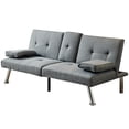 thumbnail image 2 of 66.1" Modern Sofa Bed, Linen Lounge Couch Futon Couch with 2 Cup Holders and 4 Metal Legs, Convertible Daybed Folding Recliner Sleeper Loveseat, 2 of 6