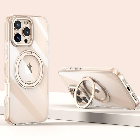 for iPhone 15 Clear Case with Rotatable Ring Stand Compatible with Mag-Safe Crystal Clear Shockproof Protective Phone Cover Non-Yellowing Transparent Case for iPhone 15, Gold