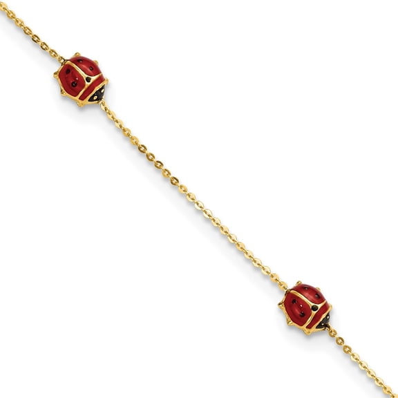 Diamond2Deal 14K Yellow Gold Enameled Ladybugs Bracelet 6.5 inch for Women