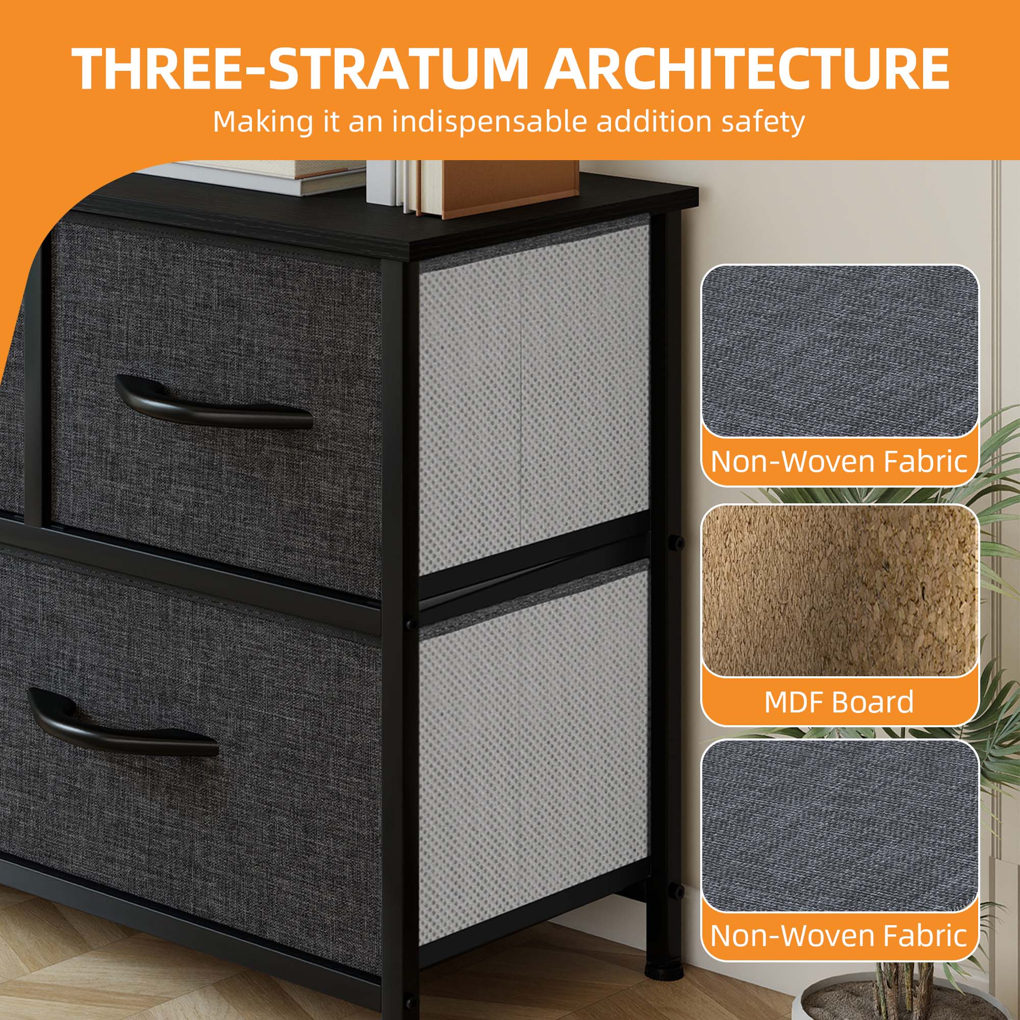 Uforic 5 Drawer Dresser Fabric, Wide Chest Of Drawers With Wood Top for Living Room,,Hallway,Nursery,Black