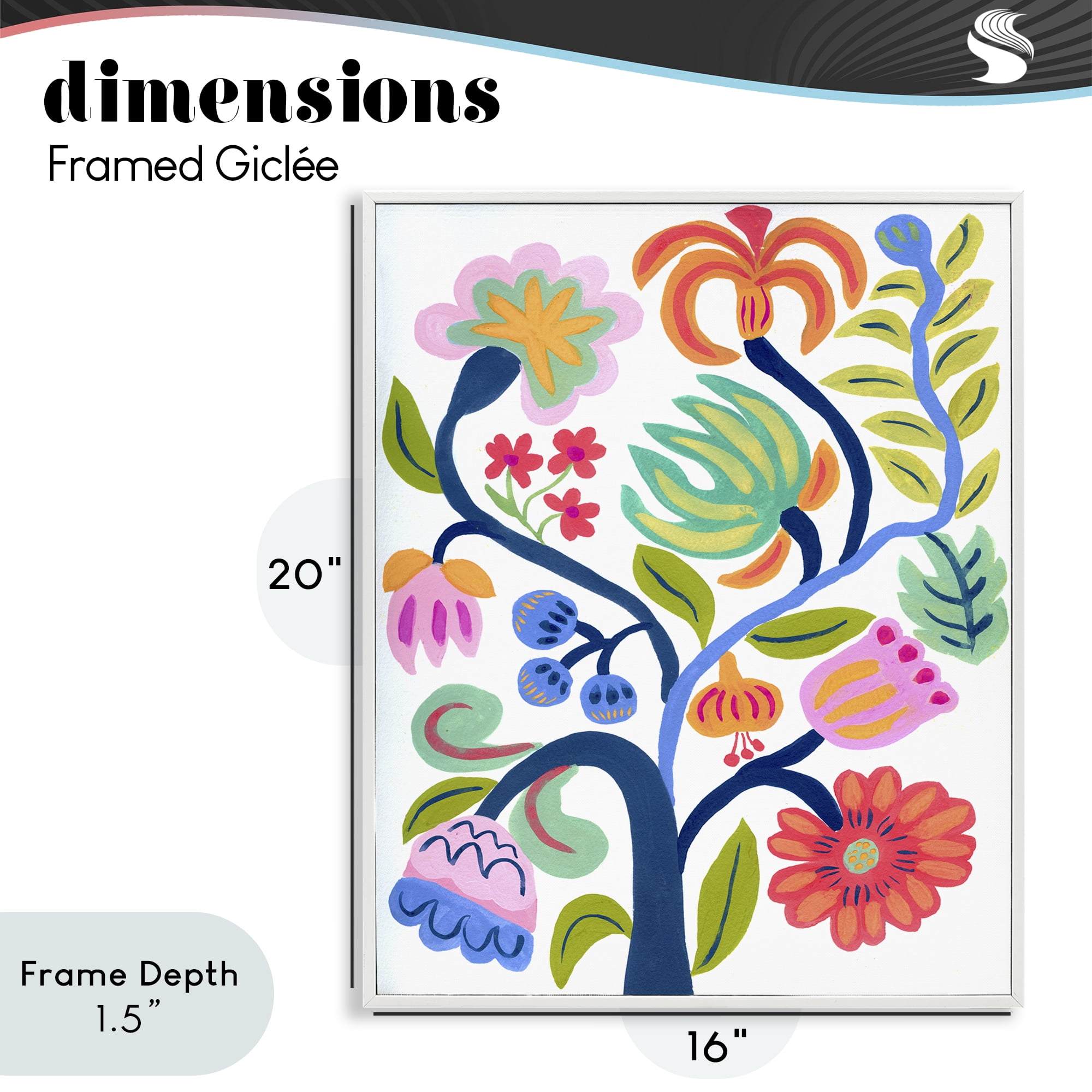 Stupell Industries Boho Blue Tree White Framed Giclee Art, design by Suzanne Allard