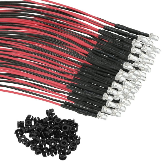 Uxcell 9-12V 3mm Pre Wired LED Diode Lights Set,50Pc 7.9" Light Emitting Diode,Colorful