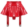thumbnail image 4 of Yeahdor Jupe Mini Plissée en Cuir à Volants avec Jarretelles pour Danse Rave Fête Rouge S, 4 of 7