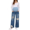 thumbnail image 2 of INSPIRE CHIC Womens Maternity Jeans Ripped Distressed Lace Patchwork Over the Belly Support Pregnancy Denim Pants 2XL Blue, 2 of 6