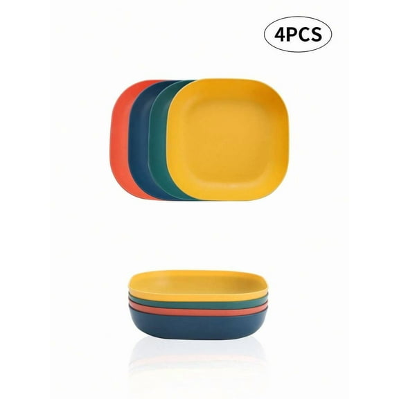 4pcs Square reusable plastic dessert plates, durable tableware for camping, picnics, dishwasher and microwave safe