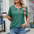 thumbnail image 3 of TKLPEHG Womens Short Sleeve Shirts Keyhole Neck Tunic Tops Casual Loose Solid Color Graphic Tee Summer Comfy Fashion Blouses (Green,S), 3 of 8