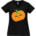thumbnail image 3 of Inktastic Smiling Pumpkin, Halloween, Orange Pumpkin Women's Plus Size V-Neck T-Shirt, 3 of 5