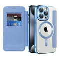 thumbnail image 6 of Flip Magnetic Case for Apple iPhone 12 Pro, Compatible with Magsafe Cards Holder Wallet Case RFID Blocking Clear Back Cover Anti-Scratch Folio Shockproof Bisiness Type Case for Women, Blue, 6 of 7