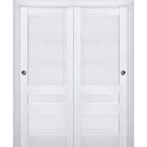 Sliding Closet Bypass Doors | Veregio 7411 White Silk | Sturdy Rails Moldings Trims Hardware Set | Wood Solid Bedroom Wardrobe Doors -64" x 84" (2* 32x84)