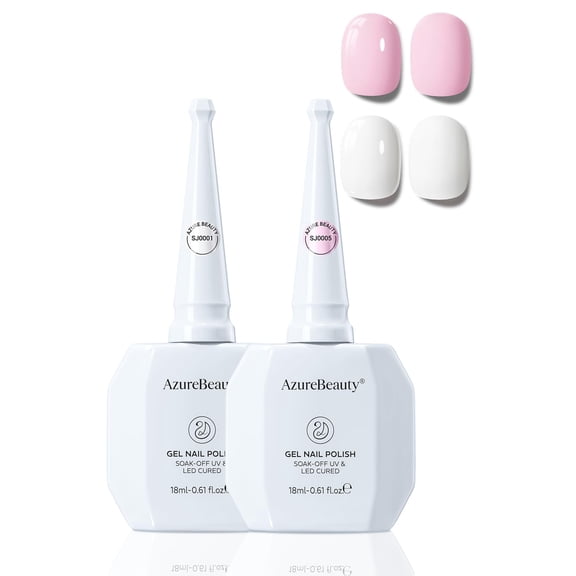 Azurebeauty 2Pcs 18ML White Pink Gel Polish Set, Soak Off UV LED Nail Gel | Color Label Bottles, Smooth Self-Leveling Texture, Glossy Finish, Ideal for French Tips, Line Art and DIY Man