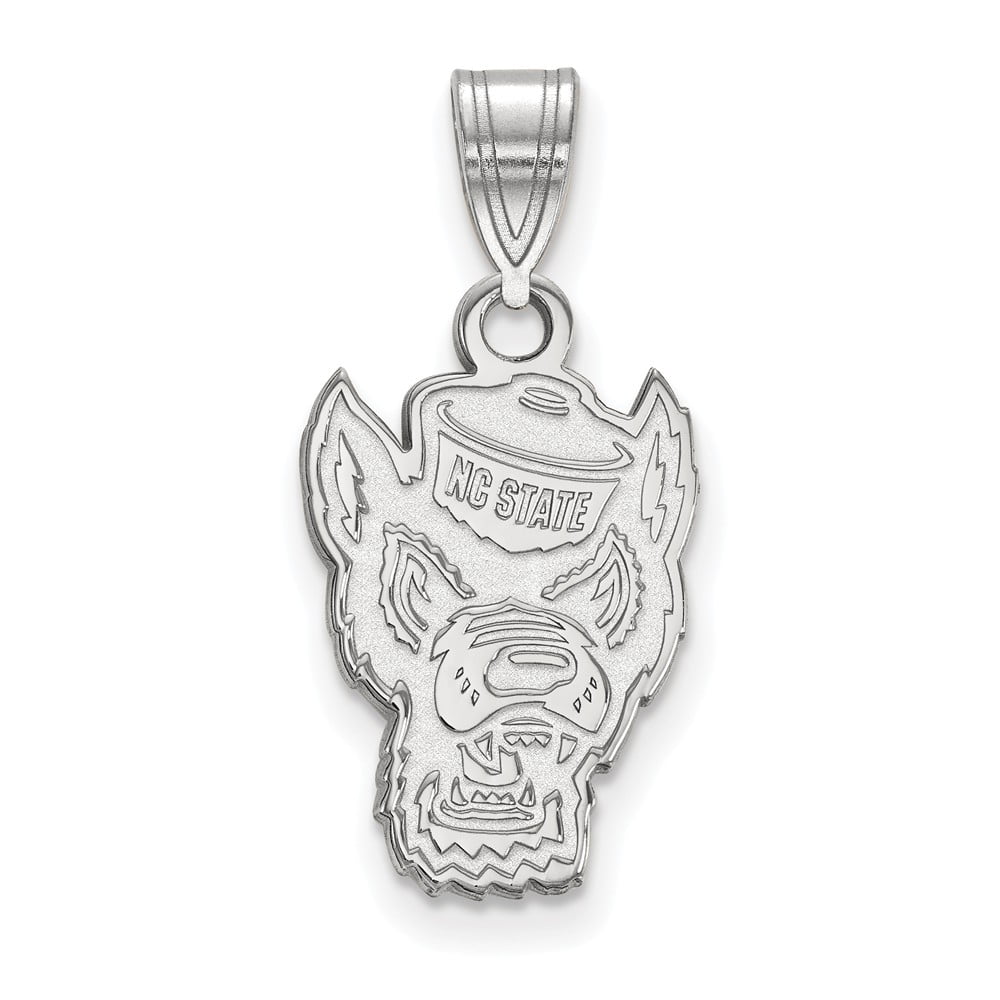 Solid 10k White Gold North Carolina State University Medium Pendant