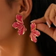 thumbnail image 2 of Irregular Flower Earrings Gold Plated Unique Charm Enamel Pink Large Petal Flowers Geometric Chic Stud Earrings for Women Boho Summer Spring Holiday Wedding Bridal Party Trendy Jewelry Gifts, 2 of 9