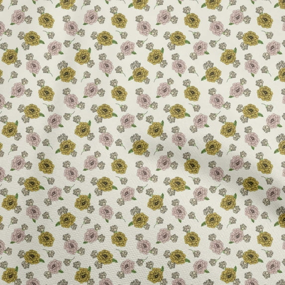 oneOone Polyester Spandex Light Yellow Fabric Floral Quilting Supplies Print Sewing Fabric By The Yard 56 Inch Wide