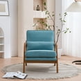 thumbnail image 2 of Upholstered Accent Armchair for Living Room, Modern Linen Indoor Single Leisure Lounge Chair with Oak Armrest & Lumbar Pillow, Wooden Reading TV Arm Chair for Home Apartment Office, Teal, 2 of 7