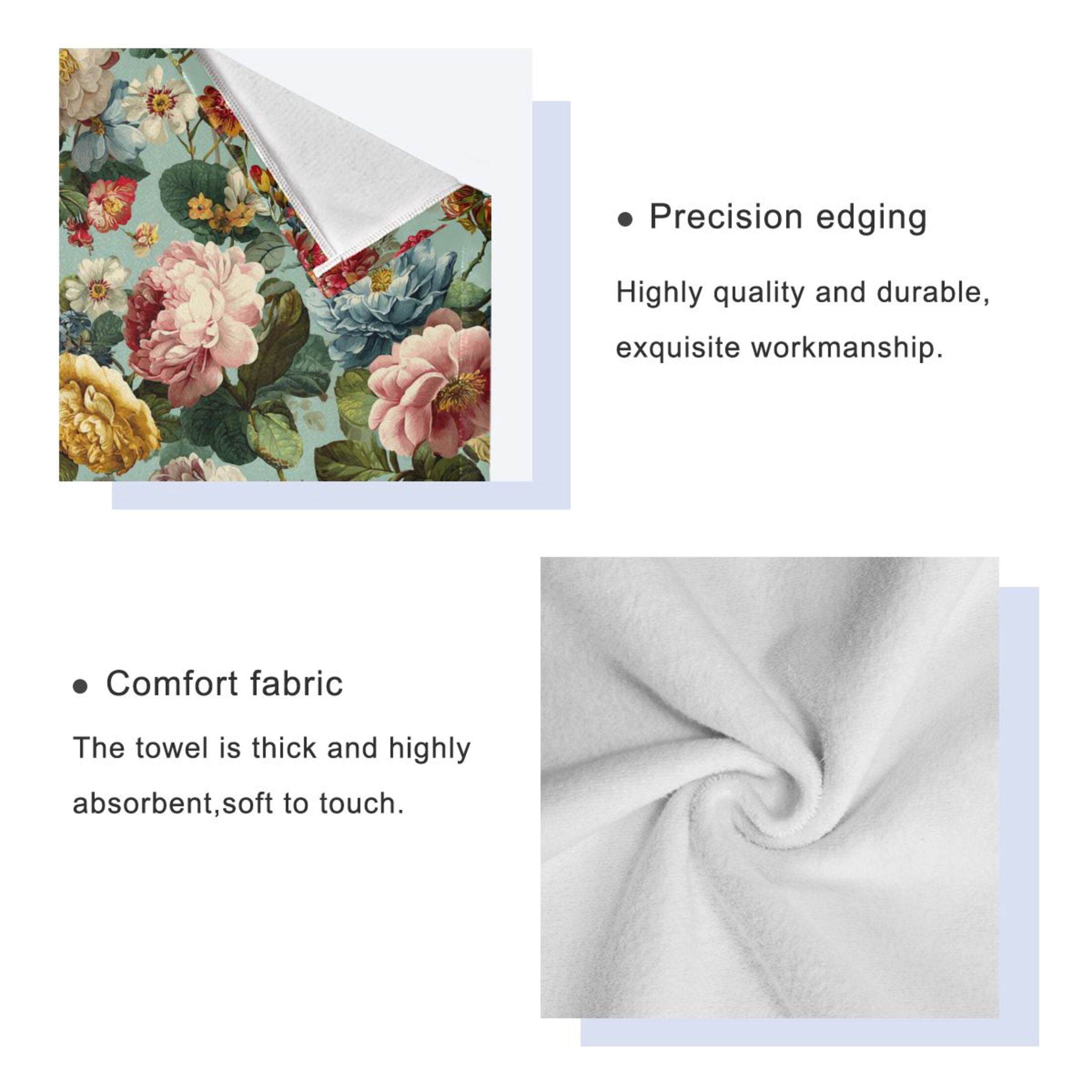 3 Piece Bath Towels Set Bath Towel, Hand Towel and Face Towel for Bathroom, Gym, Hotel Floral Pattern with Roses