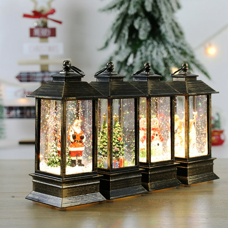 Christmas Snow Globe Lantern Battery Operated LED Light Water Glittering  Santa Snowman Hanging Night Lamp Holiday Home Decoration Ornament