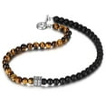 thumbnail image 4 of Hermah Natural 8mm Tiger Eyes Jasper Polar Jade Beaded Necklace for Men Toggle Clasp Necklace, 4 of 5
