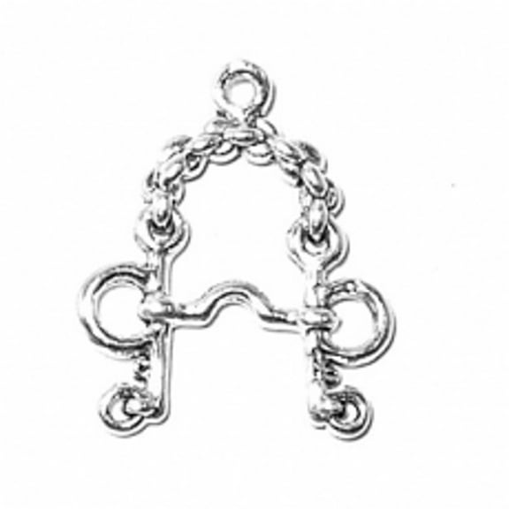 Sterling Silver 16" .8mm 3D Pelham Bridle Curb Bit Mouth Piece For Horses Pendant Necklace