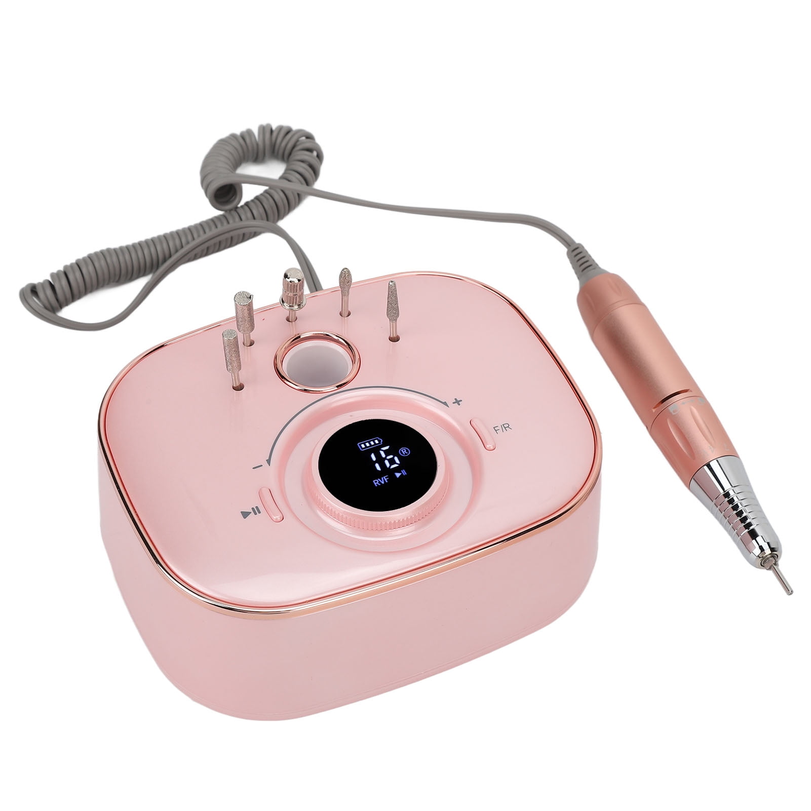 Suodoka Nail Grinding Machine 35000RPM LED Low Noise Rechargeable Portable Rose Gold Nail Drill File Machine Kit (9.45 inches / 24 cm)