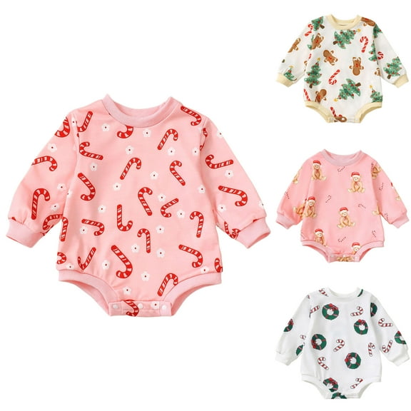 Pandaie Baby Girl Boy Christmas Sweatshirt Toddler Long Sleeve Romper Infant Bodyusuit Pullover Tops Clothes Beige 1-3 Months