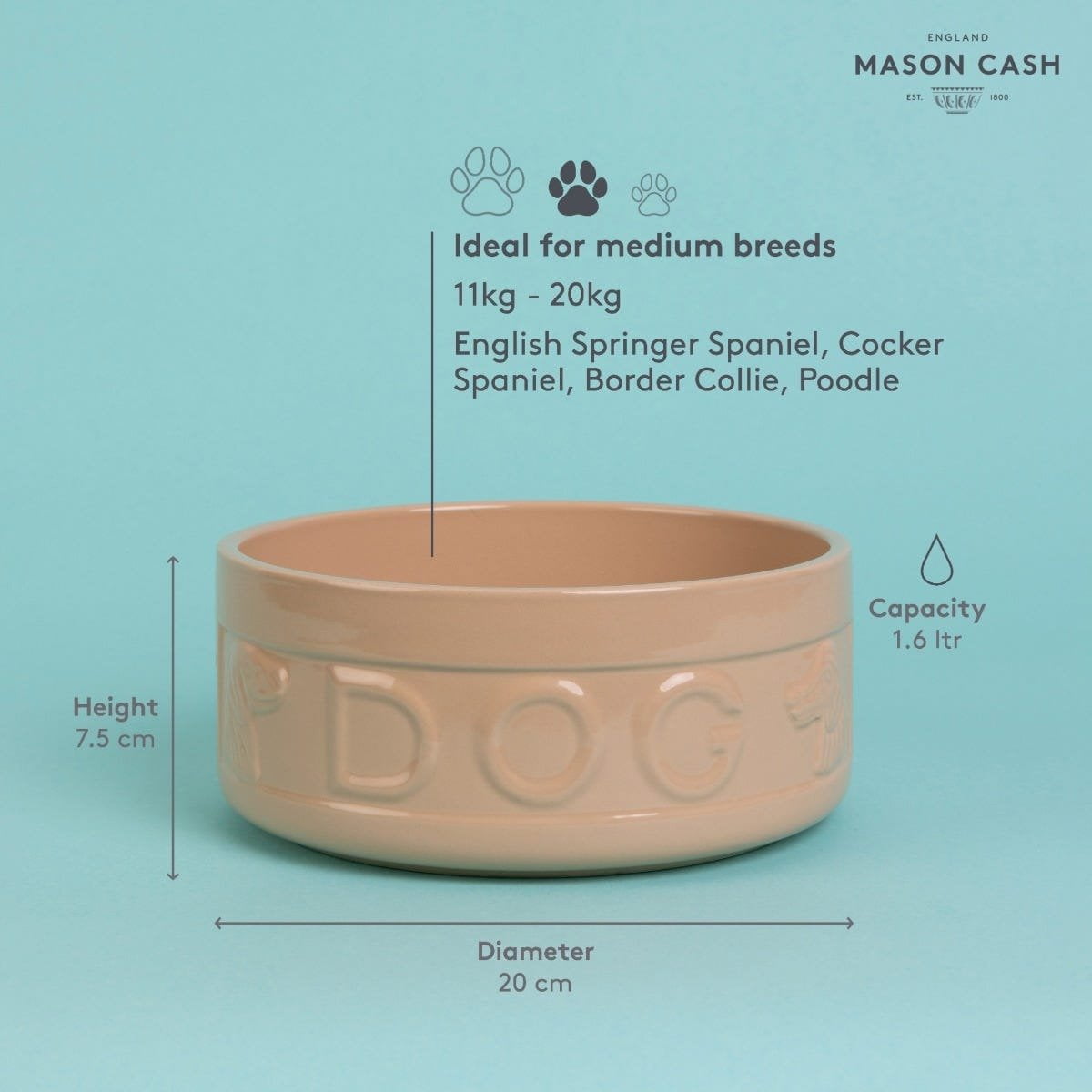 Mason Cash Cane Lettered Dog Bowl | 7.87"