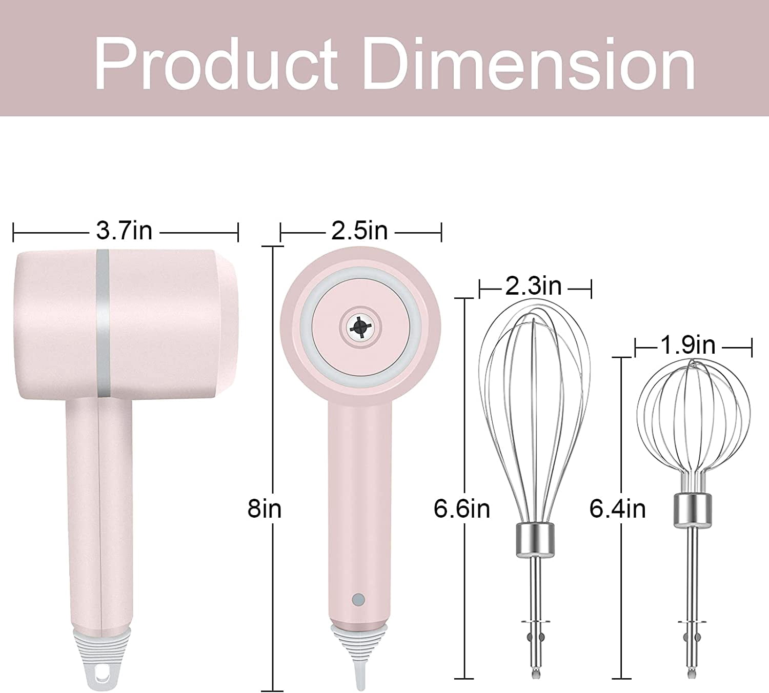 KWELLK Mini Wireless Hand Mixer, 20W Ultra Power Cordless Portable Kitchen Mixer Handheld Mixer With 3 Speed + 5 Stainless Steel Accessories Food Mixer for whisking egg , Cream, Cake