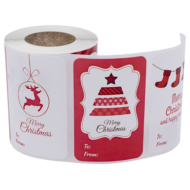 HGYCPP 250pcs/roll Christmas Stickers 6 Designs Adhesive Xmas Gift Name Tags Present Seal Labels Gift Package Decals
