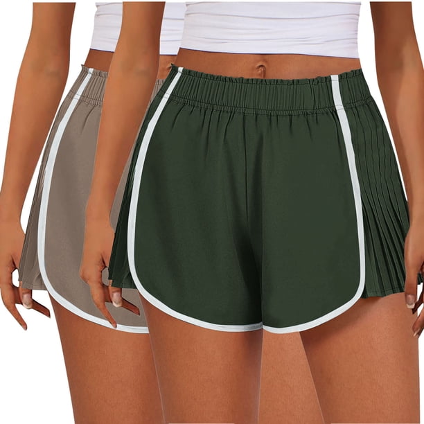 Puntoco Pantalones cortos deportivos para mujer, 2 piezas, pantalones cortos casuales con pliegues laterales y cintura elástica sexys de color sólido de verano para mujer