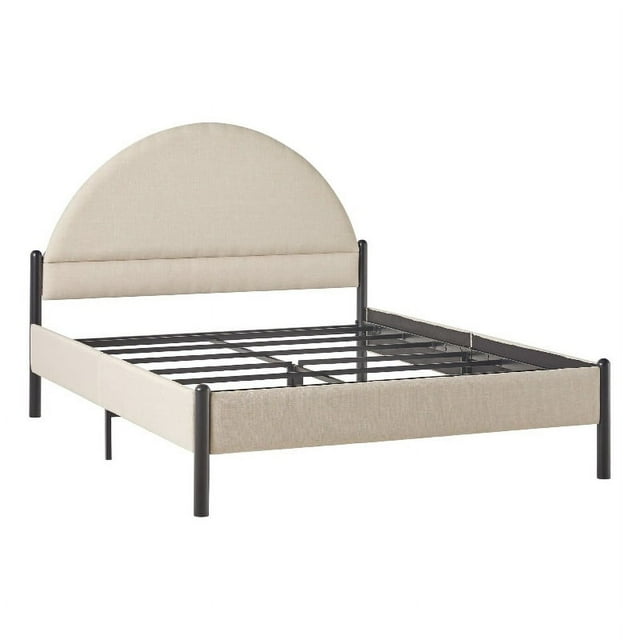 Walker Edison Lit Grand en Métal Rembourré avec Tête de Lit Arquée en Flocons d'Avoine