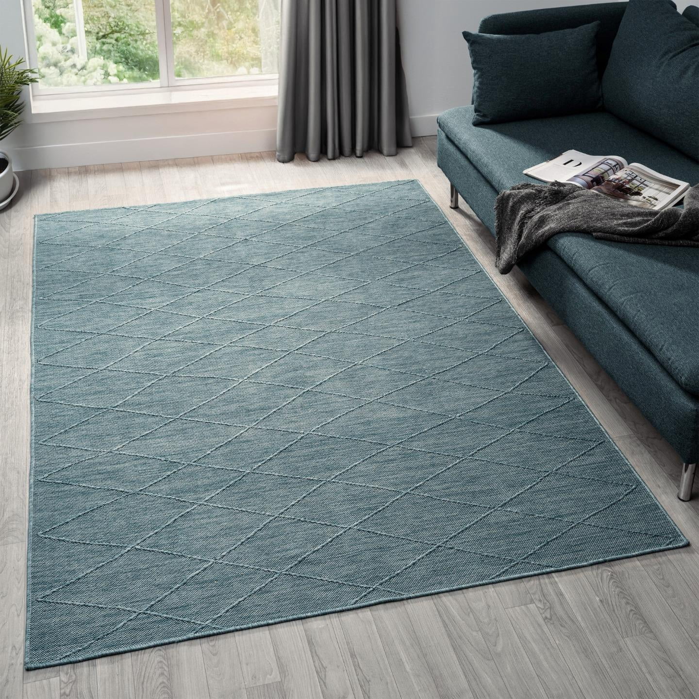 Luxe Weavers Non-Slip Washable Outdoor Aqua 6x9 Area Rug, Modern Geometric Carpet