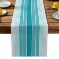 thumbnail image 2 of Burlap Table Runner 36 Inches Long, Gradient Turquoise White Stripes Non-Slip Kitchen Table Runners for Dining Room Everyday Use Party Table Decorations Ombre Abstract Art, 2 of 9