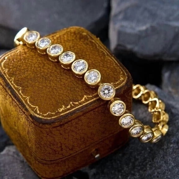 3MM 8Ct Round Cut Lab Created Diamond Women's Tennis Bracelet 14K Yellow Gold Plated 7 In
