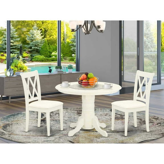East West Furniture Shelton 3-piece Dining Set with Linen Seat in White