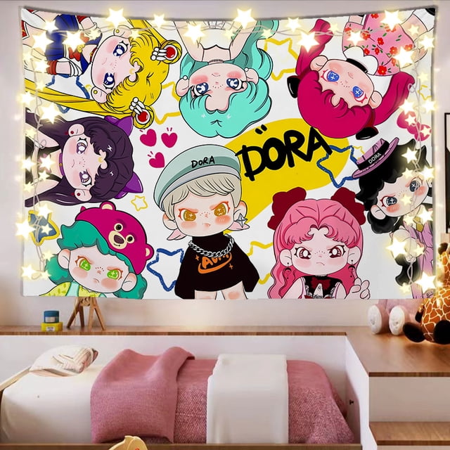 Tapiz para colgar en la pared con diseño de anime de Chibi, 100 x 150 cm, poliéster