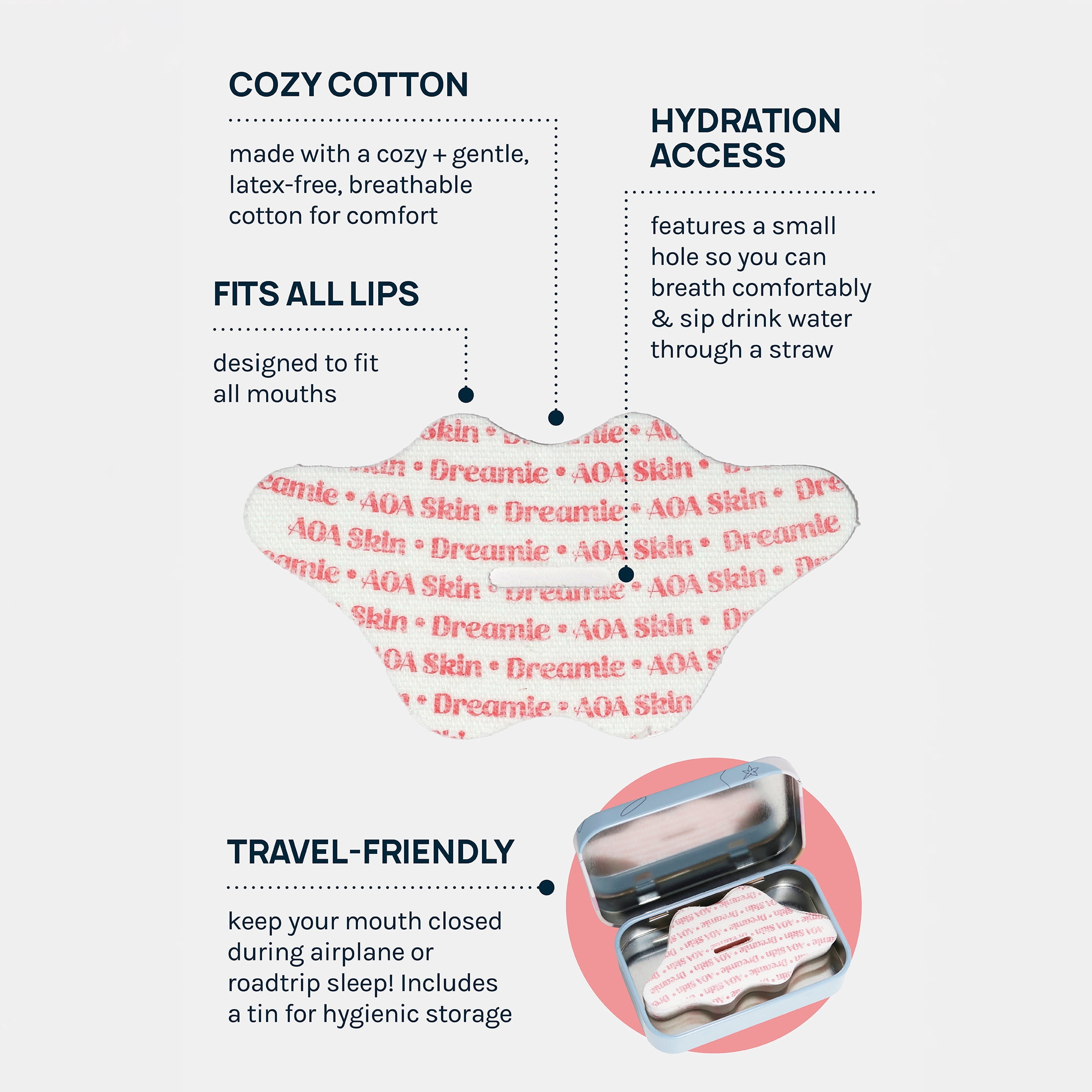 AOA Skin Dreamie Mouth Tape 20 Count – Gentle Overnight Lip Closure for Restful Sleep