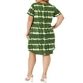 thumbnail image 3 of GRACE & GRANDEUR Women's Plus Size Dress Tie Dye Stripe V Neck Short Sleeve Summer Casual Midi T-shirt Dresses 2X Green, 3 of 6