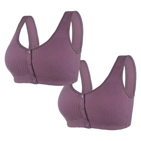 Bras for Women DYTTDG 2 Pack Women s Plus Size Cotton Wireless Wide Straps Full Cups Comfortable Front Closure Button Everyday Bras Purple XXXXXL50/115