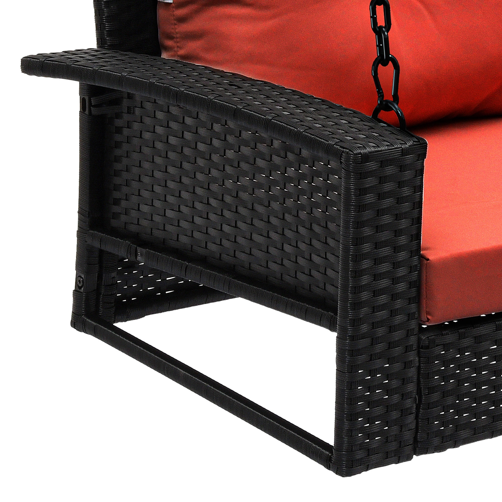 Uforic Dual-Seater Outdoor Swing Chair, Elegant Black Rattan Patio Lounge with Red Cushions and a Strong Capacity of 770lbs for Garden, Balcony, and Living Room
