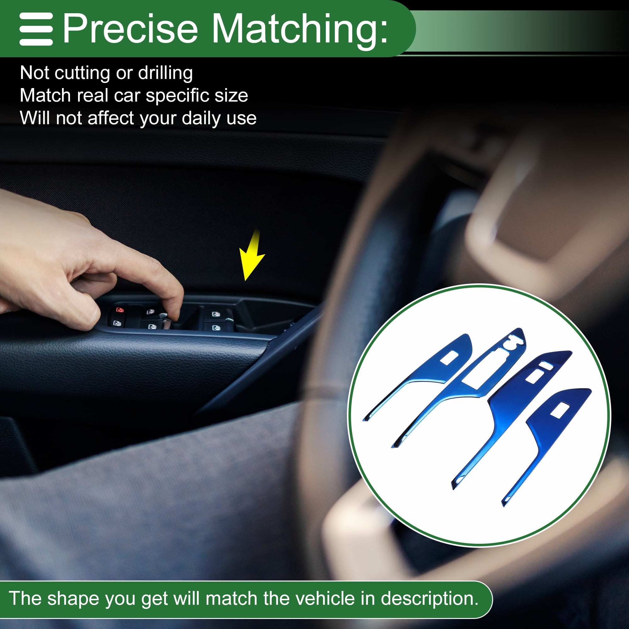 Unique Bargains Window Lift Switch Panel Trim Cover for Honda Civic 2016-2019 Front Rear Car Door Window Control Button Interior Accessories Blue
