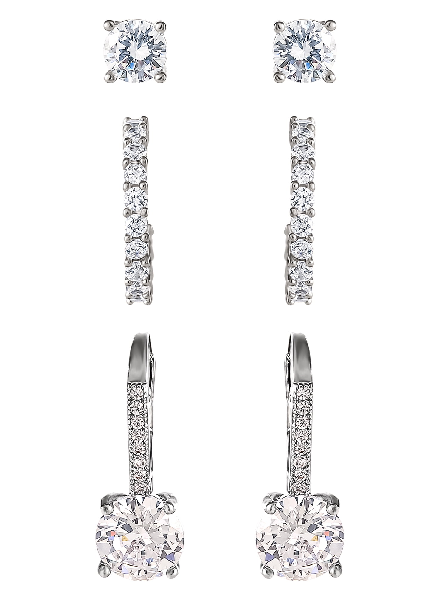 Believe By Brilliance Women's 14kt Gold Flash Plated Cubic Zirconia Earring Set, 3 Pairs