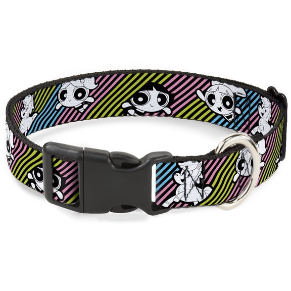 Warner Bros. Animation Pet Collar, Dog Collar Plastic Buckle, The Powerpuff Girls and Donny Stripe Black Multi Pastel, 7 to 8.5 Inches 0.5 Inch Wide