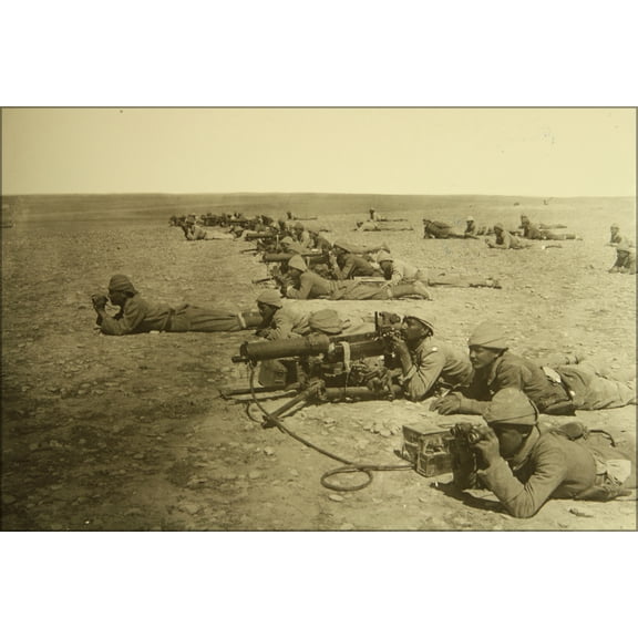 24"x36" Gallery Poster, Israel in World War I - Ottomans soldiers with machine gun