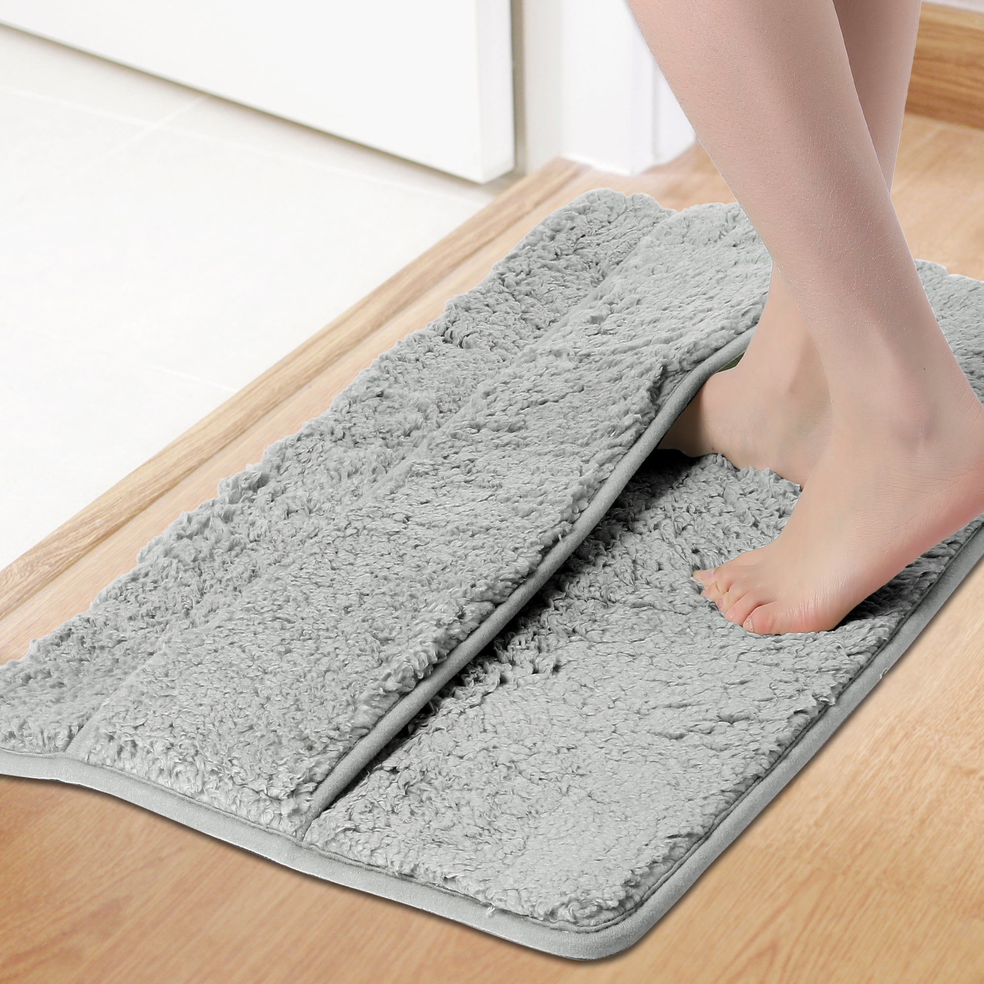 Unique Bargains Plush Shaggy Rugs Mat Absorbent Bath Rugs Grey 20" x 32"