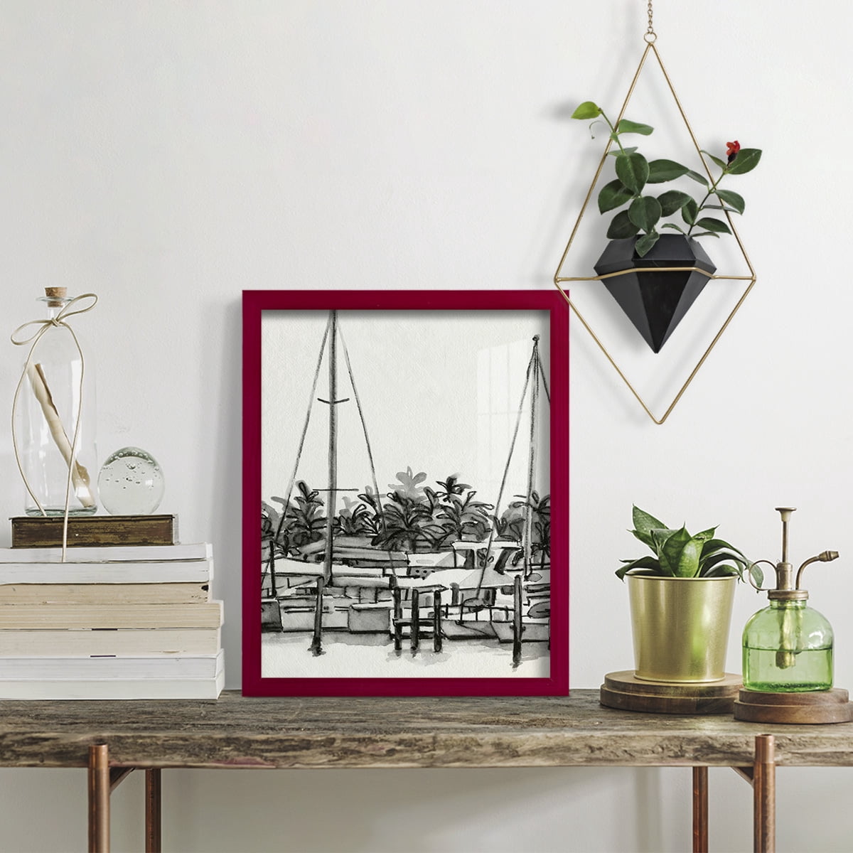 Neutral Tropics II - Framed Print w/glass - Cherry Red