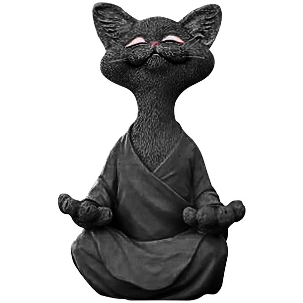 Muyoka Estatua de gato de meditaci贸n, figura de gato de Buda, figura de gato de yoga pac铆fica, escultura divertida de gato de jard铆n para interior y exterior, jard铆n, patio, decoraci贸n de c茅sped, reg