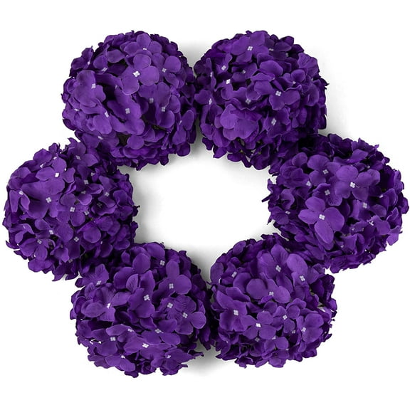 Silk Hydrangea Artificial Flowers Heads with Stems for Wedding Home Decor Pack of 6 (Purple)